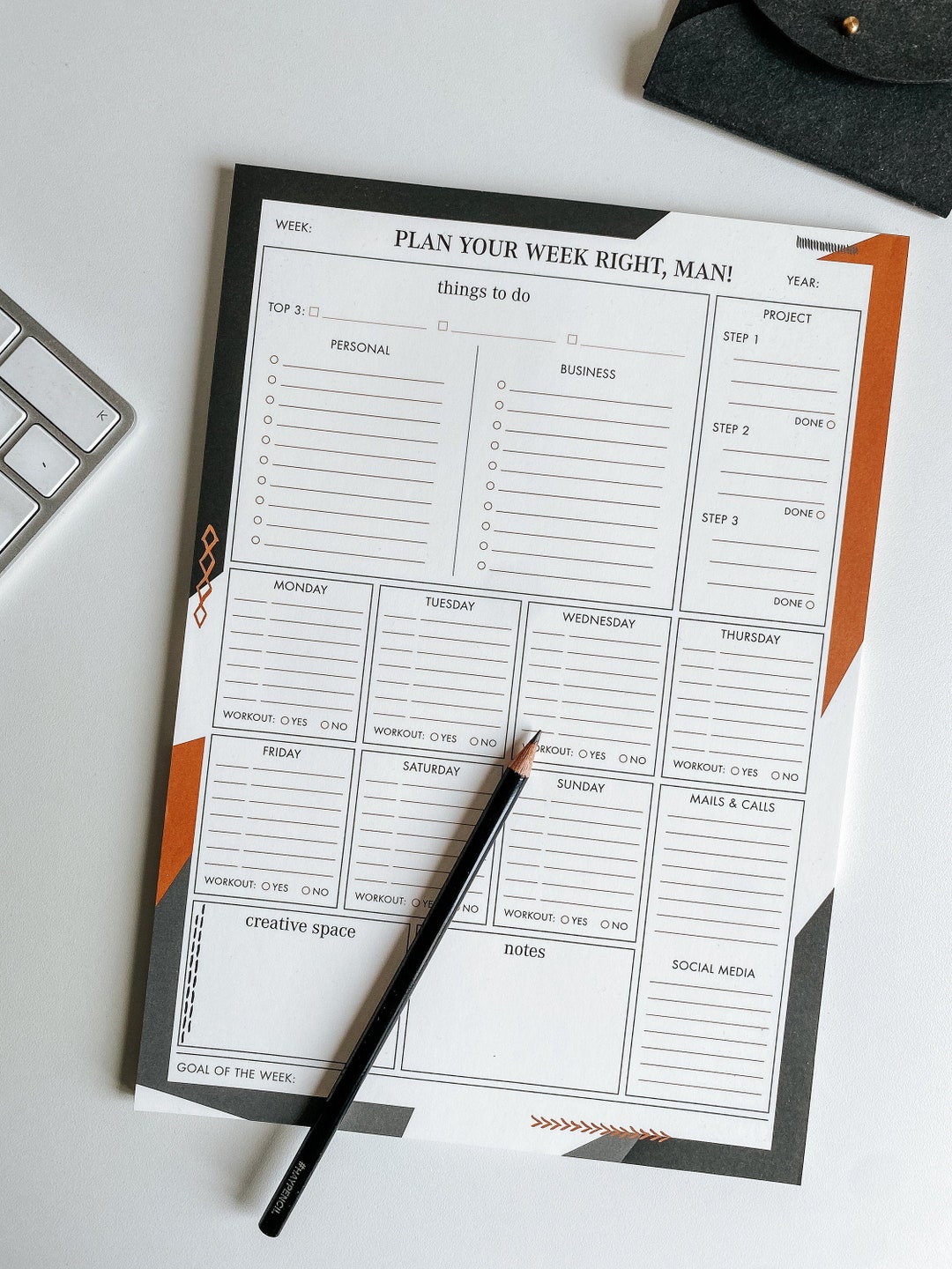 Weekly Planner A4, Weekly Planner, Masculine, for Men, Todo List