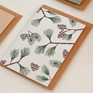 Kerstkaart dennenappels, vouwkaart A6 van gerecycled papier, aquarel, dennenboom, kerstcadeau, kerstpost, duurzame kerst