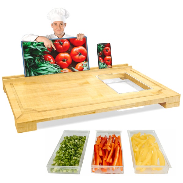 Cutting board, recipe stand, phone stand, chop board, wood cutting board, wooden cutting board, bamboo cutting board, iPhone cutting board
