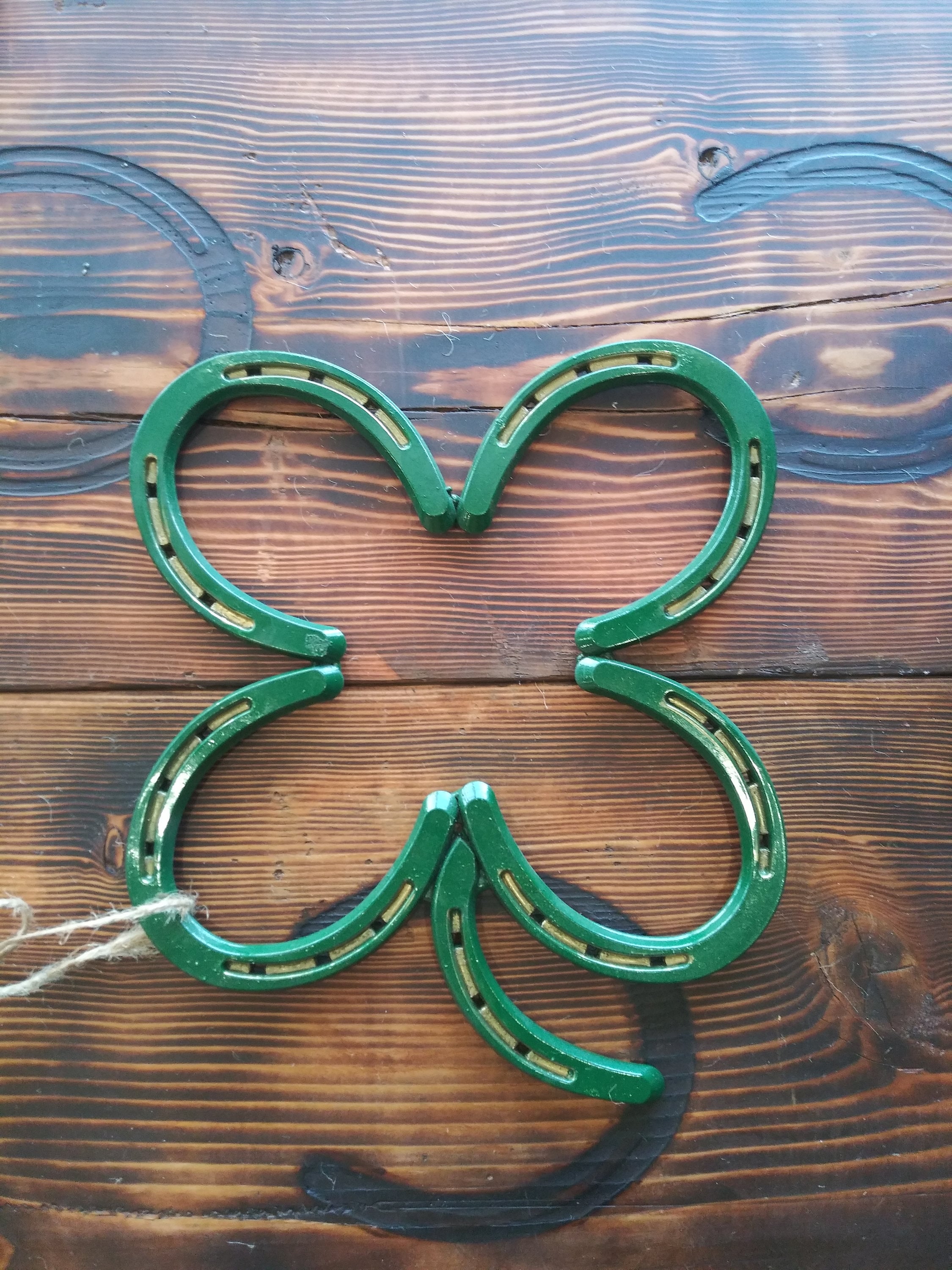 Horseshoe Four Leaf Clover Horseshoe Art Etsy