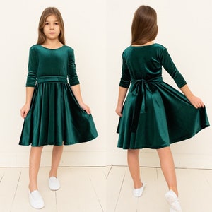 Emerald Girls Velvet A line Party Midi Velvet Girls Winter Holiday Girls Dress First communion dress Young Girls Dress Flower Girl Dress