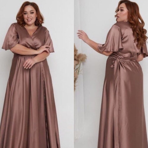 Dark Cappuccino Silk Wrap Dress Flutter Sleeve Dress Silk Wrap Dress Peasant Dress Wrap Bridesmaid Dress Long Maxi Dress Goddess Dress