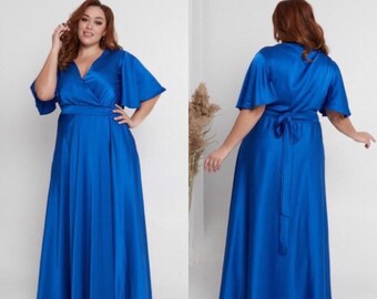 Electric Silk Wrap Dress Flutter Sleeve Dress Silk Wrap Dress Peasant Dress Wrap Bridesmaid Dress Long Maxi Dress Goddess Dress