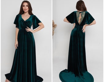 Luxurious Dark Green Velvet Maxi Dress - Green Velvet Maxi - Elegant Green Dress - Dark Green Gown - Stunning Formal Evening Gown