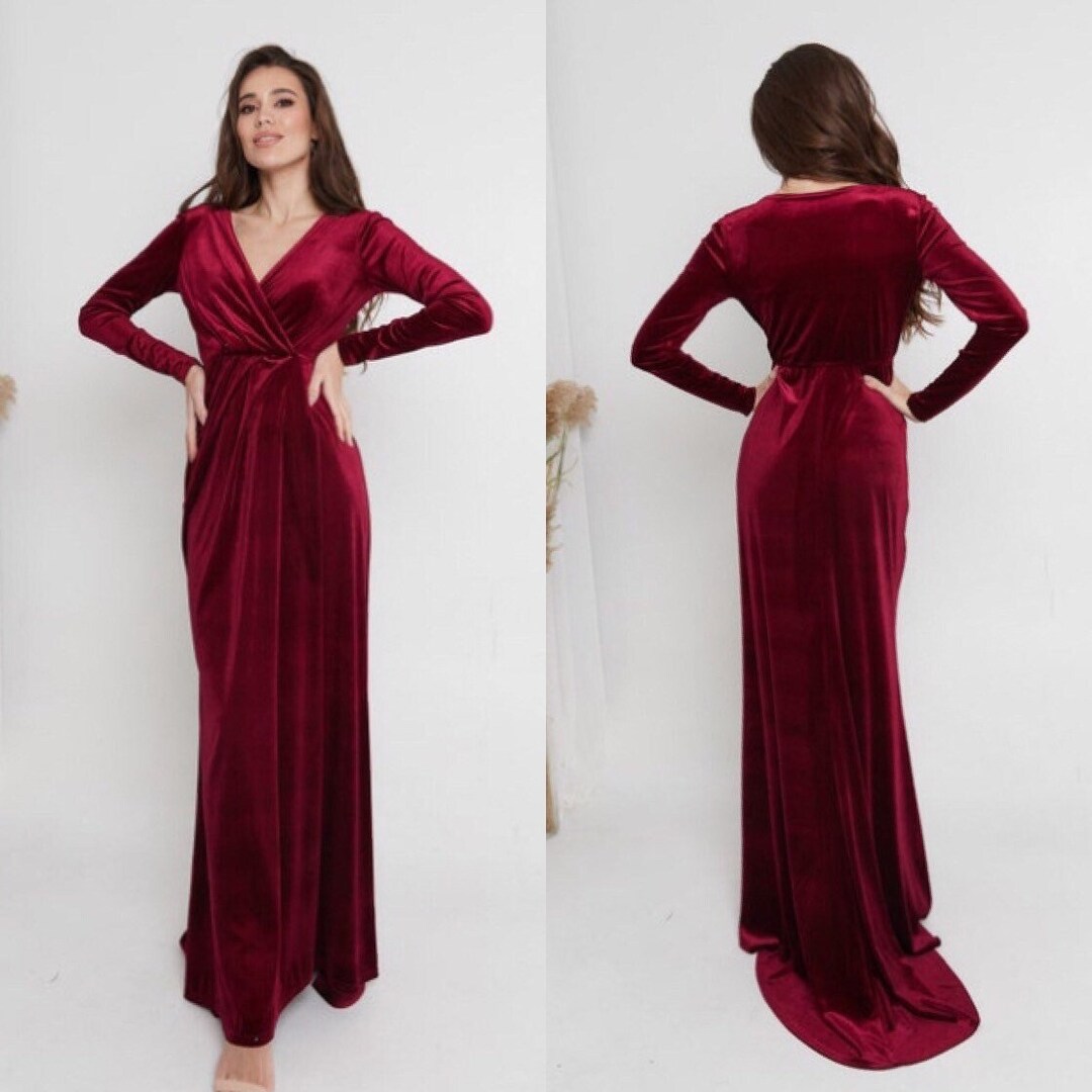 Burgundy Velvet Dress Slip V Neck Dress Bodycon Dress Gothic Dress