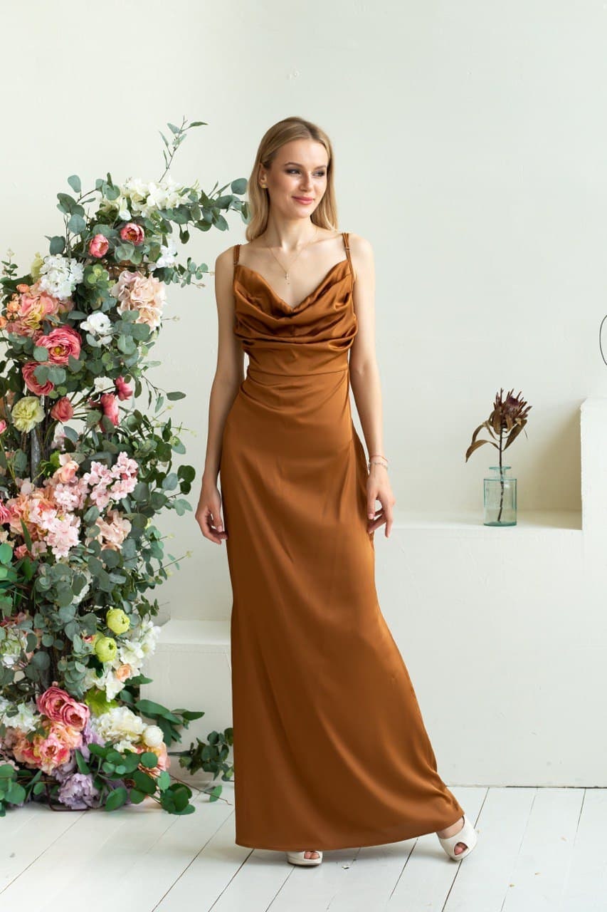 Khaki Spaghetti Strap Long Silk Fitted Dress Draped Cleavage Dress Romantic  Sleeveless Prom Gown Wedding Guest Long Evening Gown Date Dress - Etsy
