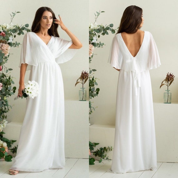 White Chiffon Beach Wedding Boho Toga Romantic Dress Long Boho - Etsy