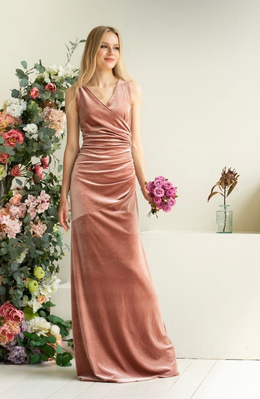 English Rose Velvet Bridesmaid Dress Velvet Draped Formal