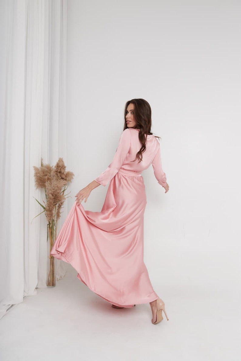 Rose Gold Silk Wrap Dress 3/4 Sleeve Dress Silk Wrap Dress image 8