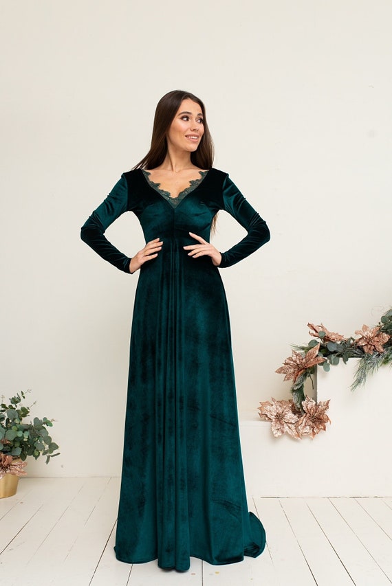 dark green velvet dress