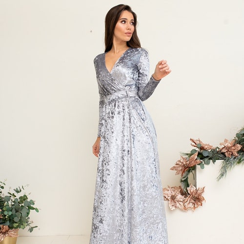 Marble Mauve Velvet Dress V Neck Wrap Dress A-line Modest Dress Elven shops Maxi Dress Long Sleeves Bridesmaid Long Train Romantic Prom Dress