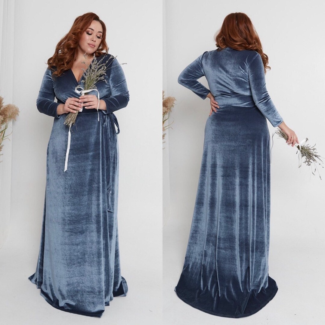 Gray Velvet Dress V Neck Wrap Dress Aline Modest Dress Elven Etsy