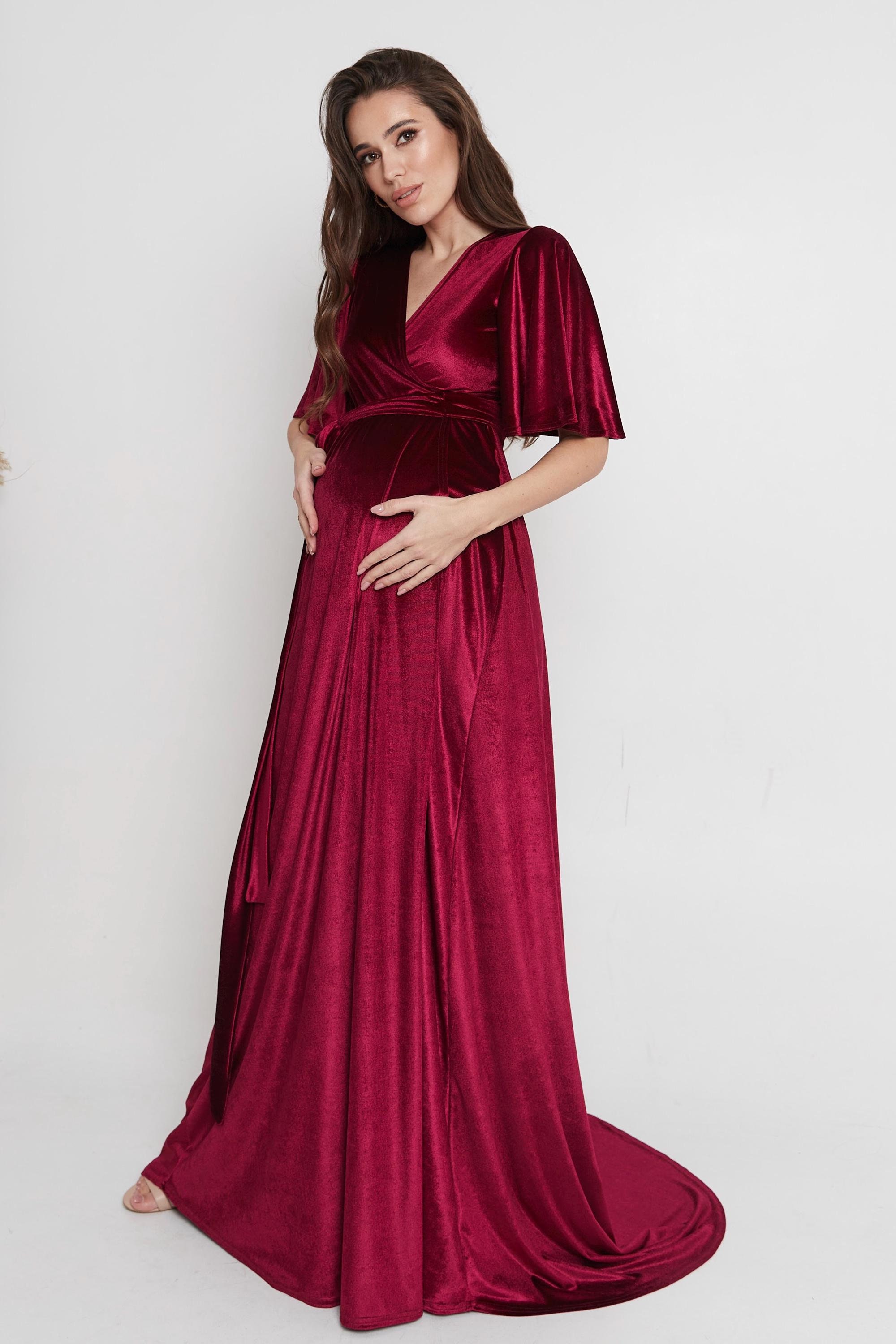 Burgundy Velvet Maternity Dress Maxi Flutter Sleeve Dress Wrap Half Sleeve Dress Maternity Dress With Train Belle Dress Wrap Long Dress Etsy