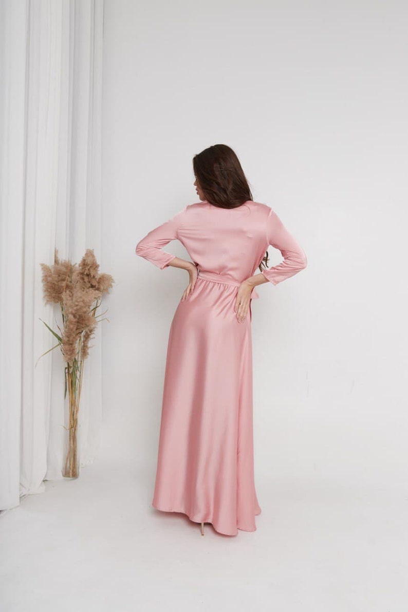 Rose Gold Silk Wrap Dress 3/4 Sleeve Dress Silk Wrap Dress image 4