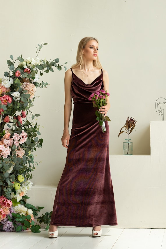 Cowl neck top evening gowns