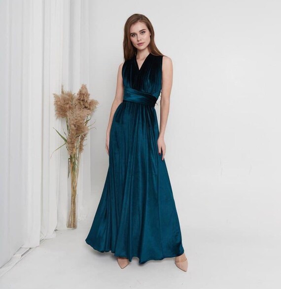 Dark teal velvet dress outlet