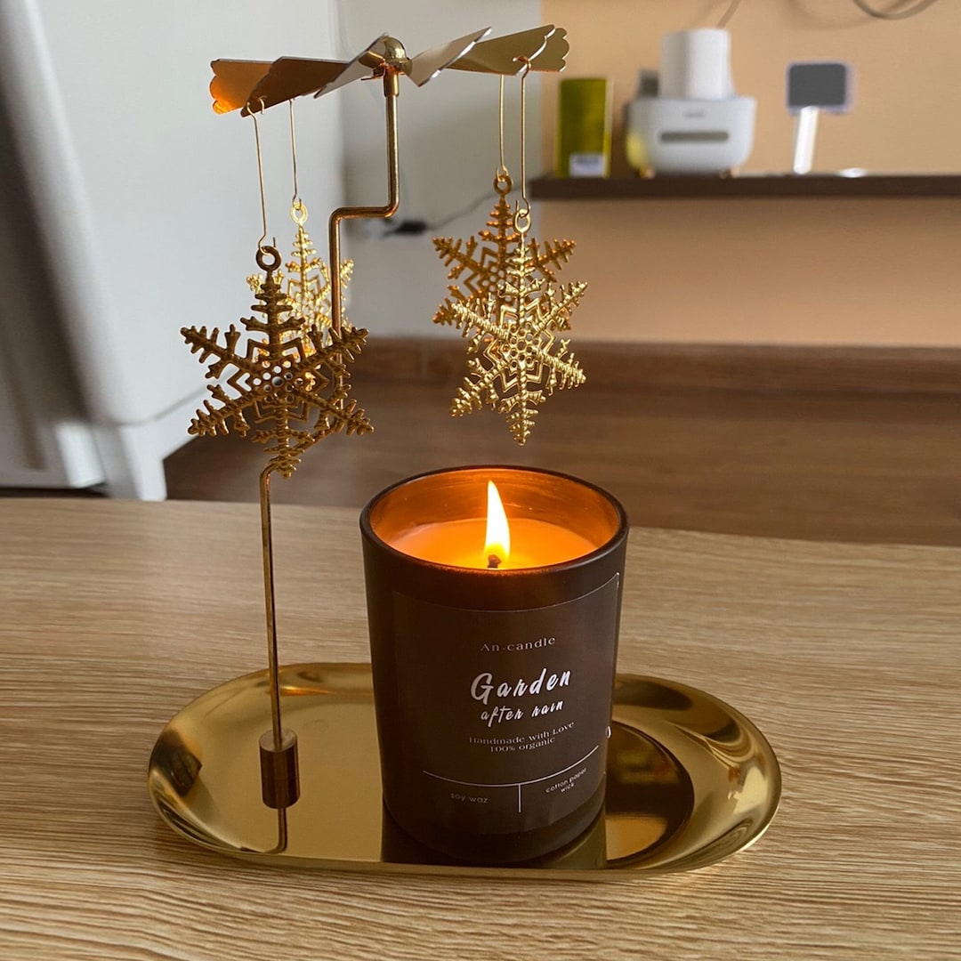 Stainless Metal Rotating Scented Candle Tray Carousel Snow Rotating