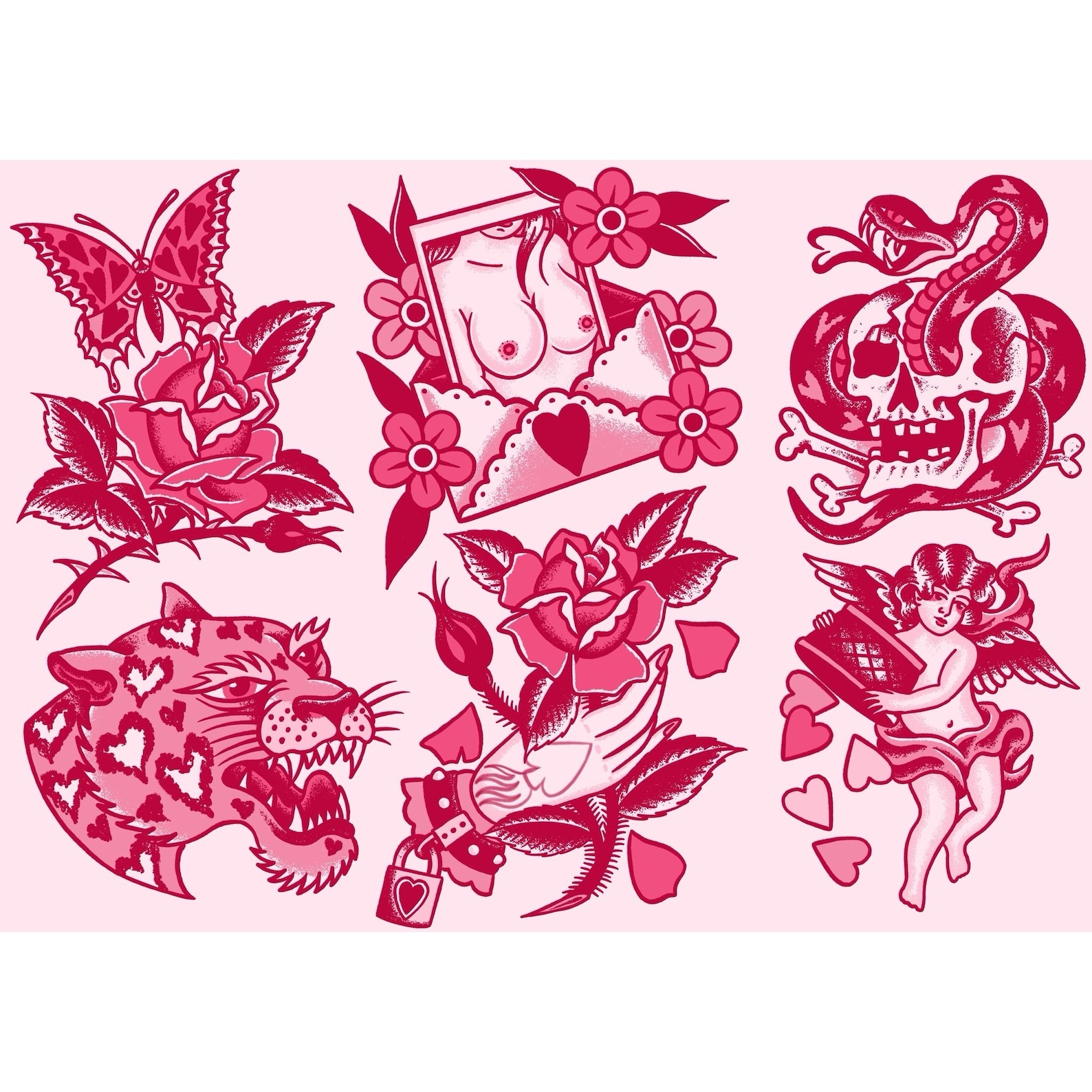 Lovers A4 TATTOO FLASH SHEET | Traditional Flash | Tattoo Flash Print ...