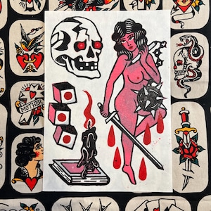 A4 TATTOO FLASH SHEET Lino | Traditional flash | tattoo flash print