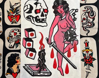 A4 TATTOO FLASH SHEET Lino | Traditional flash | tattoo flash print