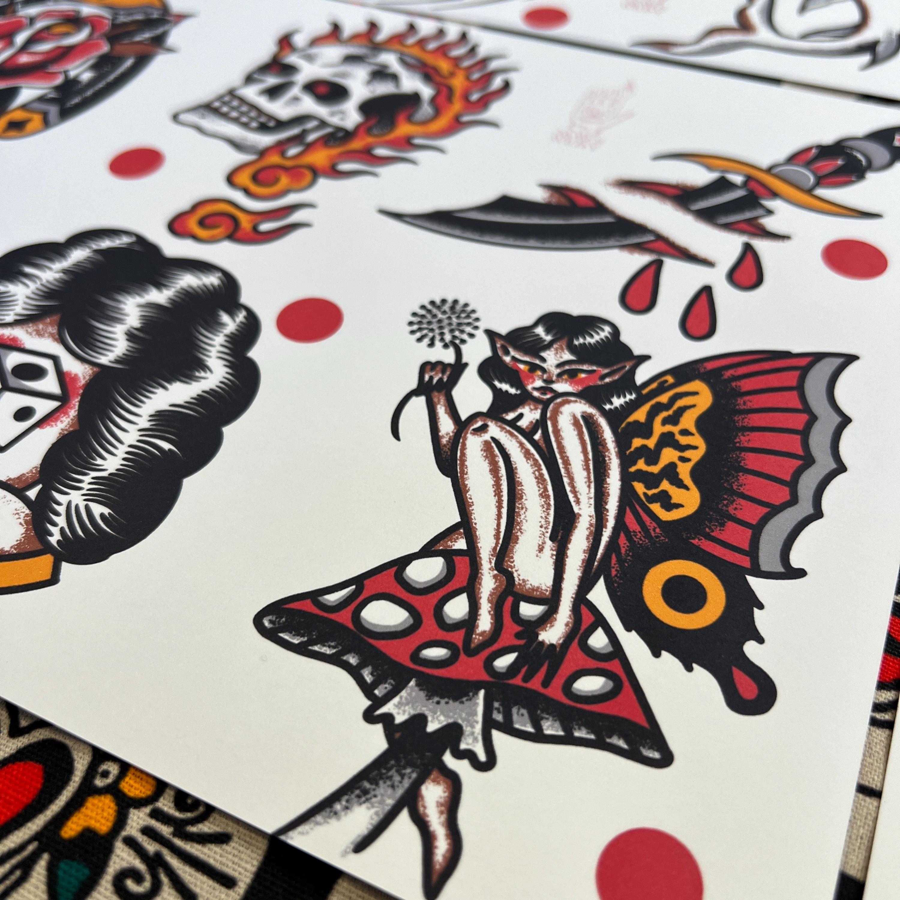 Colour A4 TATTOO FLASH SET | Traditional Flash | Tattoo Flash Print - Etsy