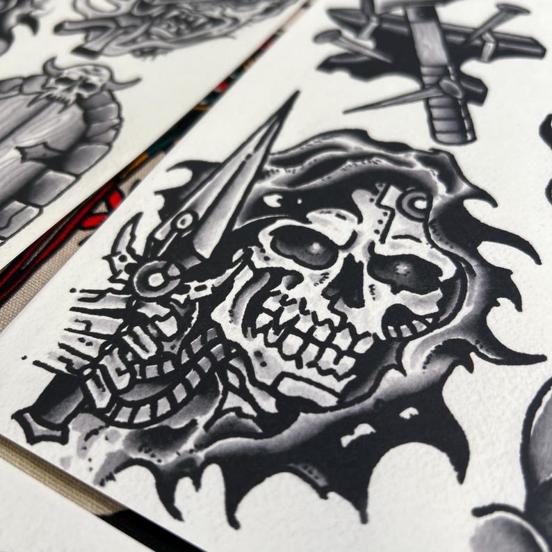 Blackwork Set 3 A4 TATTOO FLASH SHEET Set | Traditional Flash | Tattoo ...