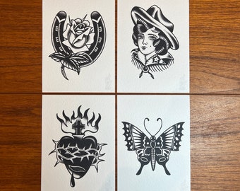 Blackwork A4 TATTOO FLASH SHEET Set Traditional Flash Tattoo Flash ...