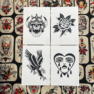 Blackwork, lot de 2 feuilles A5 pour tatouage | Flash traditionnel | Impression flash de tatouage