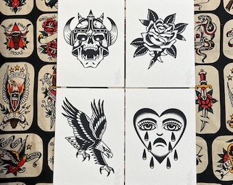 Blackwork Set 2 A5 TATTOO FLASH SHEET | Traditional flash | tattoo flash print