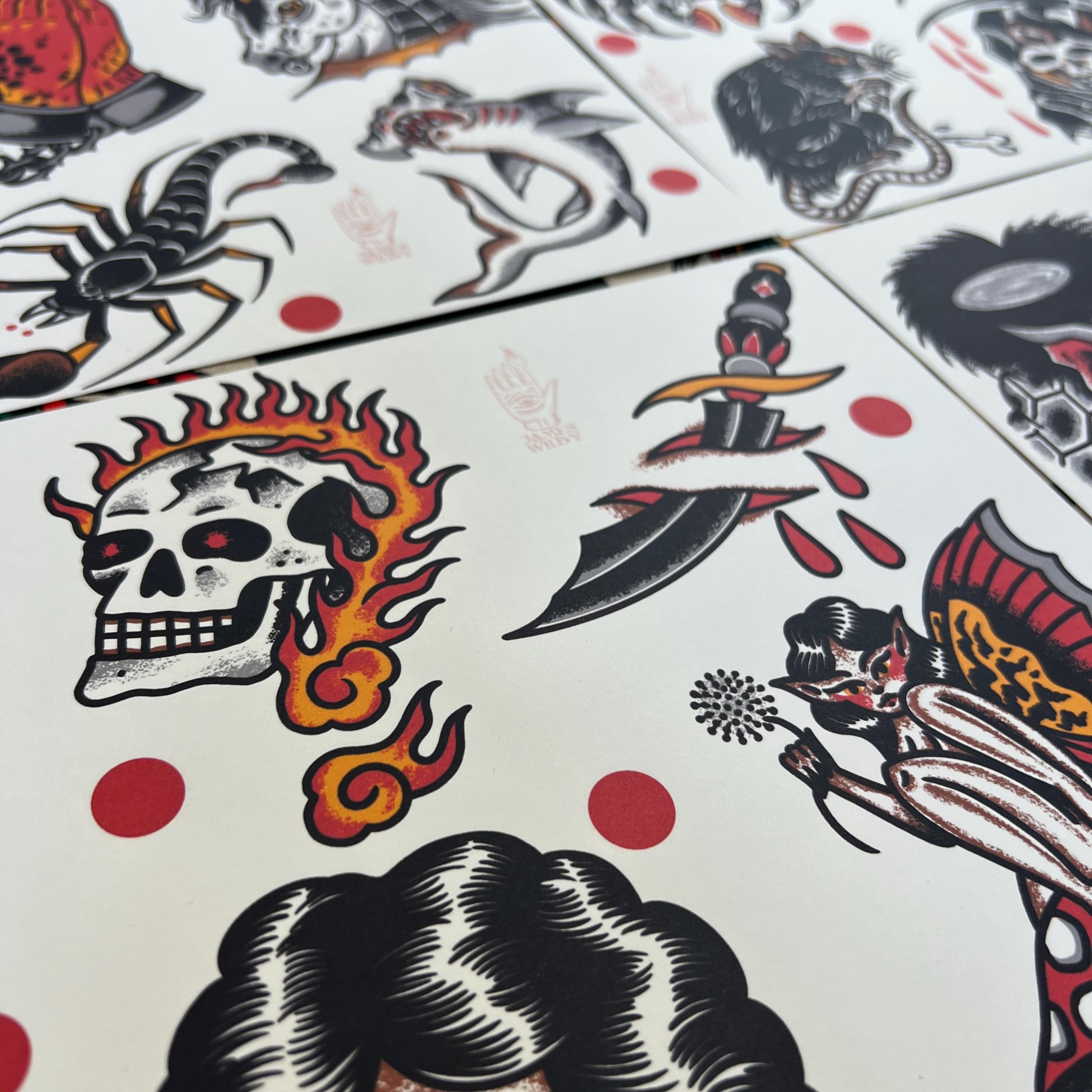 Colour A4 TATTOO FLASH SET | Traditional Flash | Tattoo Flash Print - Etsy