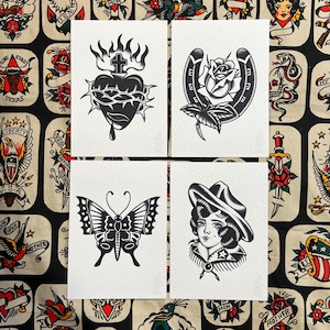 Blackwork Set 1 feuille A5 FLASH TATOUAGE | Flash traditionnel | Impression flash de tatouage