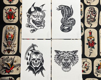 Blackwork Set 3 A5 TATTOO FLASH SHEET | Traditional Flash | Tattoo