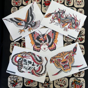 ENSEMBLE TATOUAGE FLASH A4 | Flash traditionnel | Impression flash de tatouage