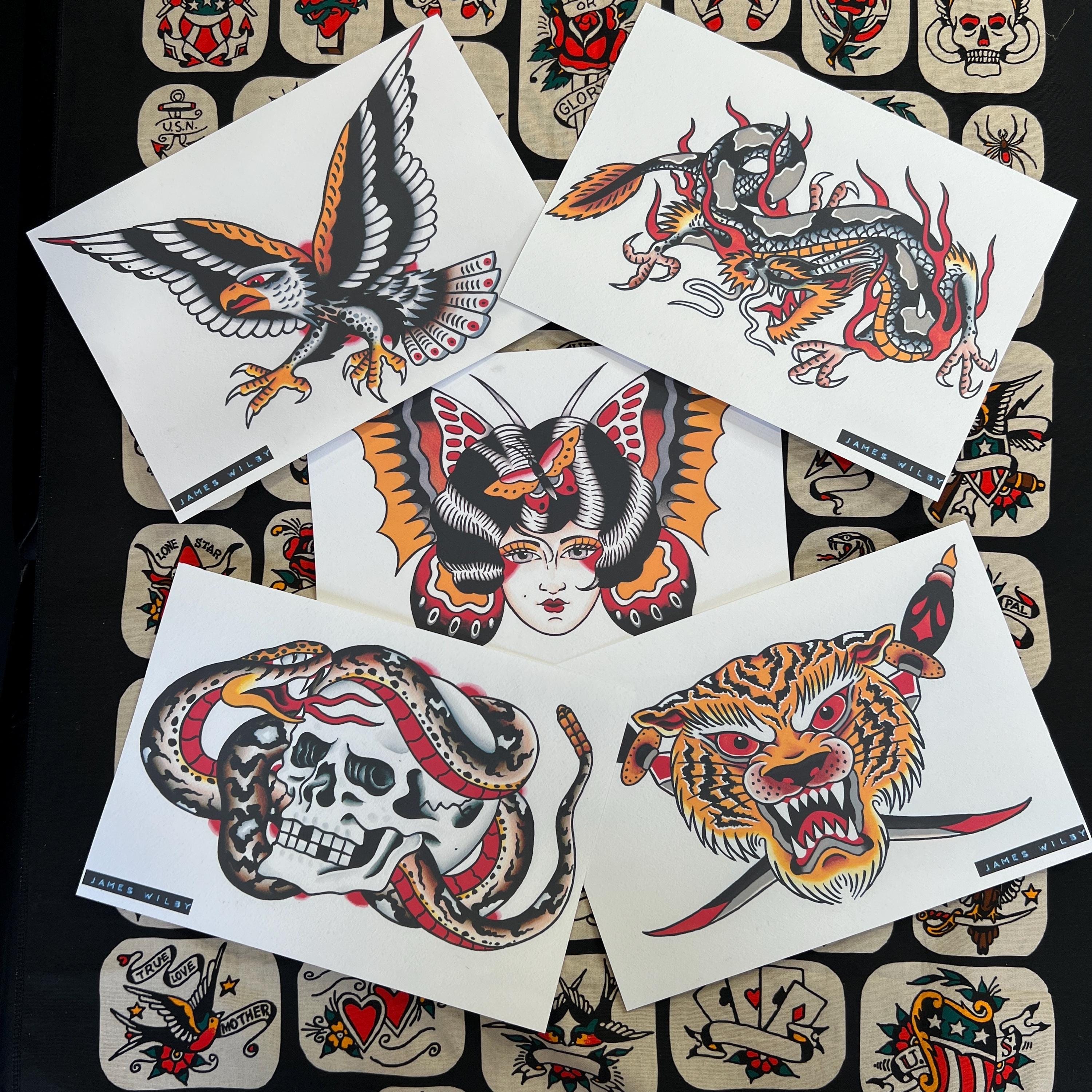 Front Pieces A4 TATTOO FLASH SET | Traditional Flash | Tattoo Flash ...