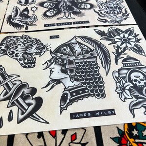Blackwork A4 TATTOO FLASH SHEET Set | Traditional Flash | Tattoo Flash ...