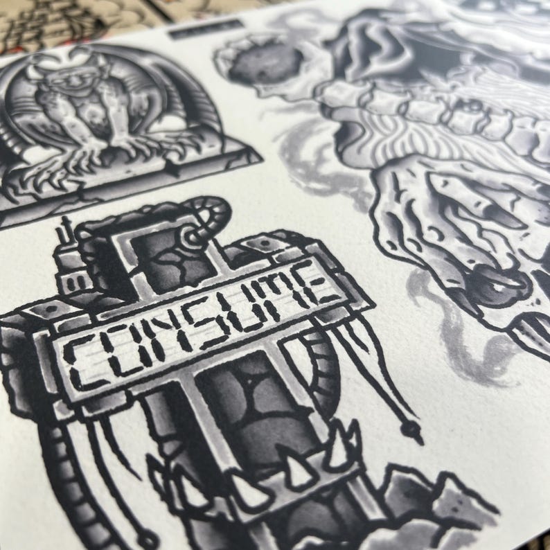 Blackwork Set 3 A4 TATTOO FLASH SHEET Set | Traditional Flash | Tattoo ...