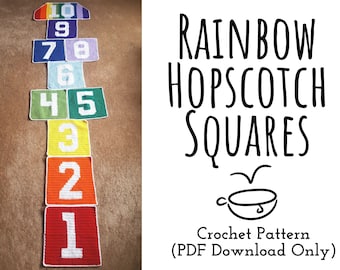 WZÓR NA SZYDEŁKO Tęczowe kwadraty do gry w klasy // zabawka szydełkowa, wykres szydełkowy, kwadraty szydełkowe, gry, zabawki, gra dla małych dzieci, tęcza, liczby,