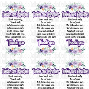 Floral tumbler care Instruction cards Instant download, Vinyl tumbler /mug care Instruction card template Instant download