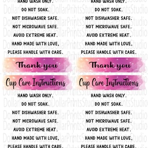 Ready to print Cup care Instruction cards Instant download,Vinyl tumbler /mug care Instruction card template Instant download