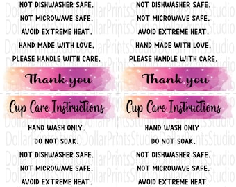 Ready to print Cup care Instruction cards Instant download,Vinyl tumbler /mug care Instruction card template Instant download