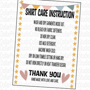 Boho Shirt care Instruction cards Instant download, Ready to print vinyl shirt care instruction card for small business
