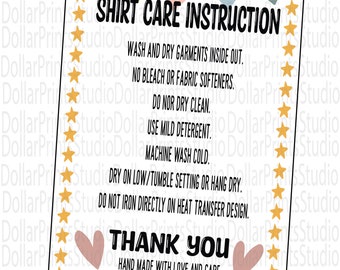 Cartes d'instructions d'entretien Boho Shirt Téléchargement instantané, Carte d'instructions d'entretien de chemise en vinyle prête à imprimer pour les petites entreprises