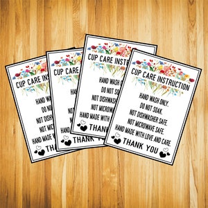 Floral  Cup care Instruction cards Instant download,Vinyl tumbler /mug care Instruction card template Instant download
