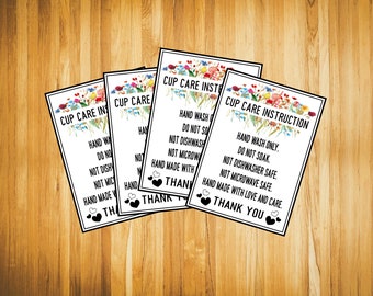 Floral  Cup care Instruction cards Instant download,Vinyl tumbler /mug care Instruction card template Instant download