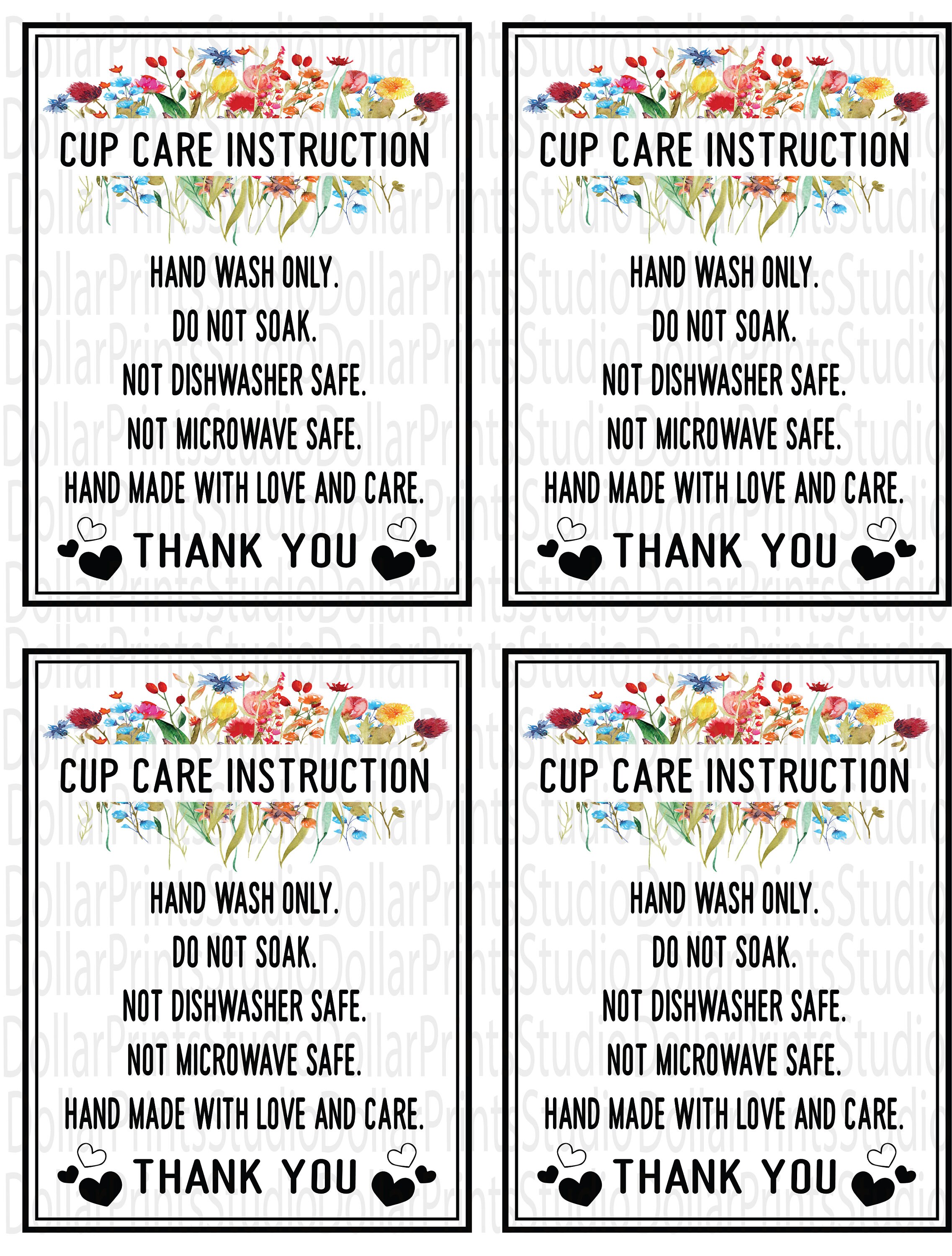 Floral Cup Care Instruction Cards Instant Download,vinyl Tumbler