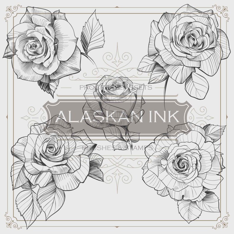Roses Procreate Brushes Stencil Tattoo Procreate Stamps Etsy