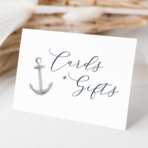 Customizable Cards and Gifts Sign, Nautical Bridal Shower Sign Template, Instant Download