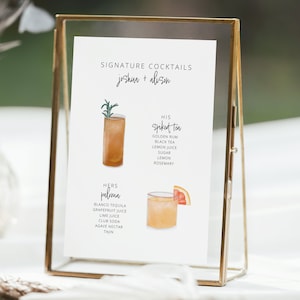 His and Hers Bar Schild, Signatur Cocktails Hochzeit Beschilderung, benutzerdefinierte handgezeichnete Getränke Schild