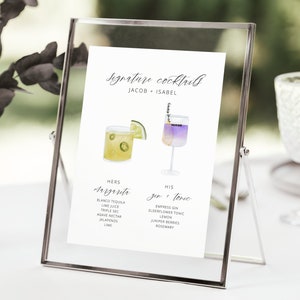 His and Hers Custom Bar Sign, Signature Cocktails Wedding Signage, Custom Hand-Drawn Drinks Sign