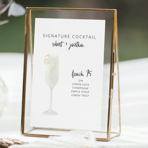 Signature Drink Custom Bar Schild, Signatur Cocktail Hochzeit Beschilderung, handgezeichnetes individuelles Getränkeschild